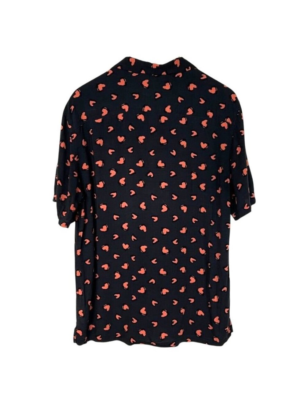AllSaints Mnanza SS Shirt Mens L AOP Black Heart Print Short Sleeve Camp Collar - Picture 2 of 11